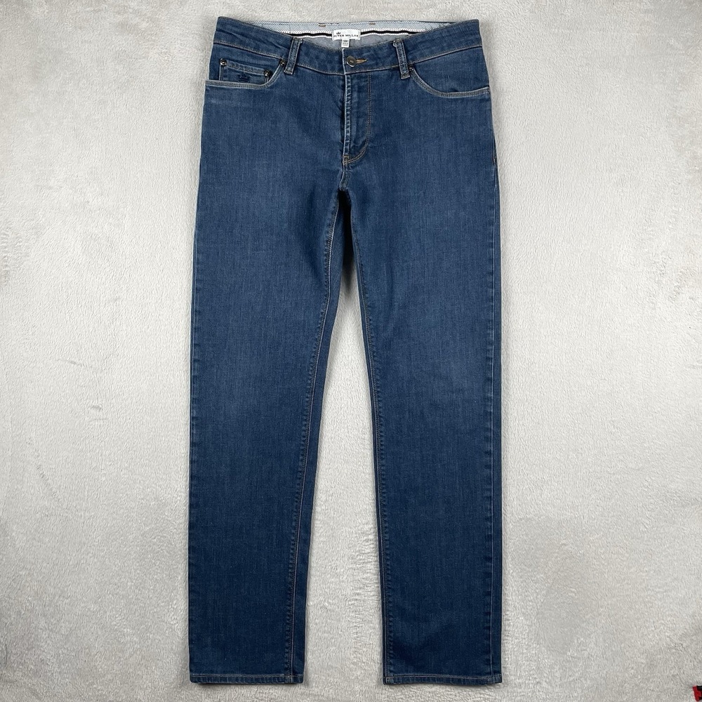Peter Millar Jeans Mens 34x31  Straight Leg Blue Dark Wash Stretch Preppy Golf